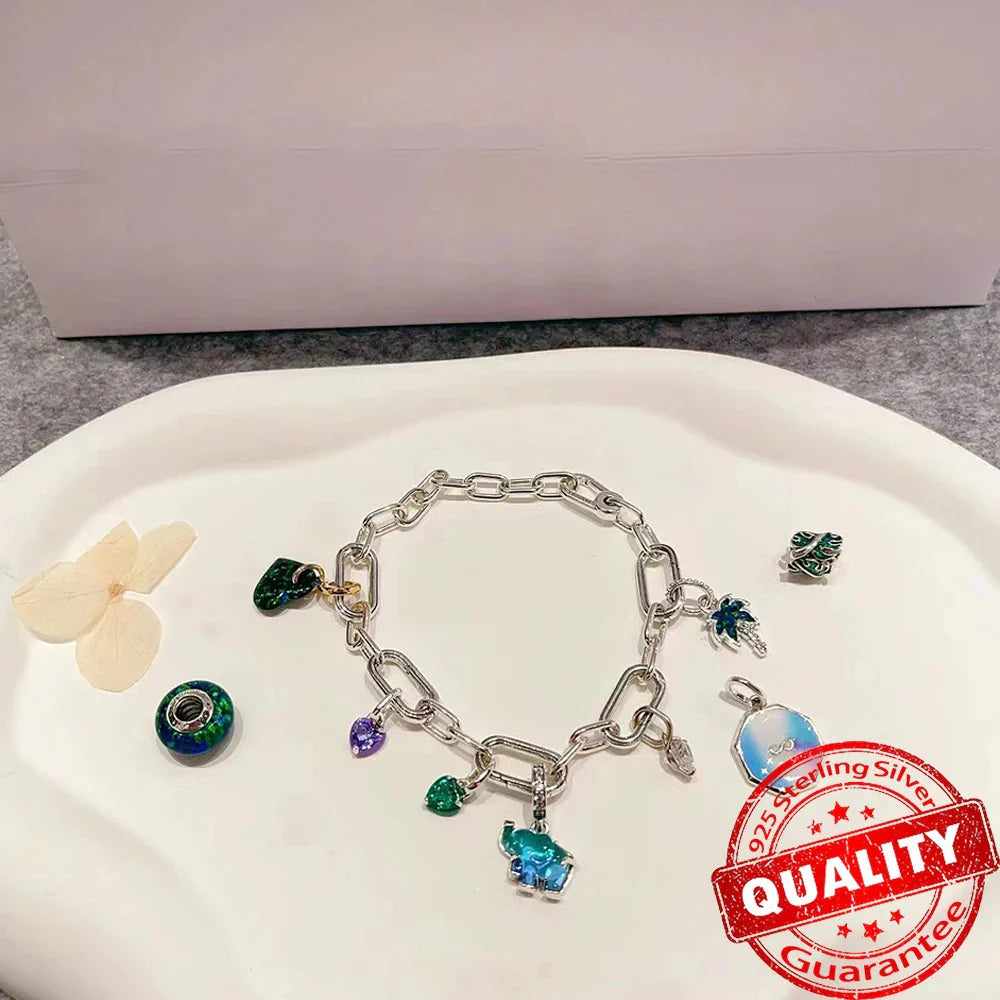 Sparkling Star Mini Dangle Charm - 925 Sterling Silver Green Heart Charm for Me Bracelet, Zircon & Crystal Accent, Customizable Girl Party Jewelry