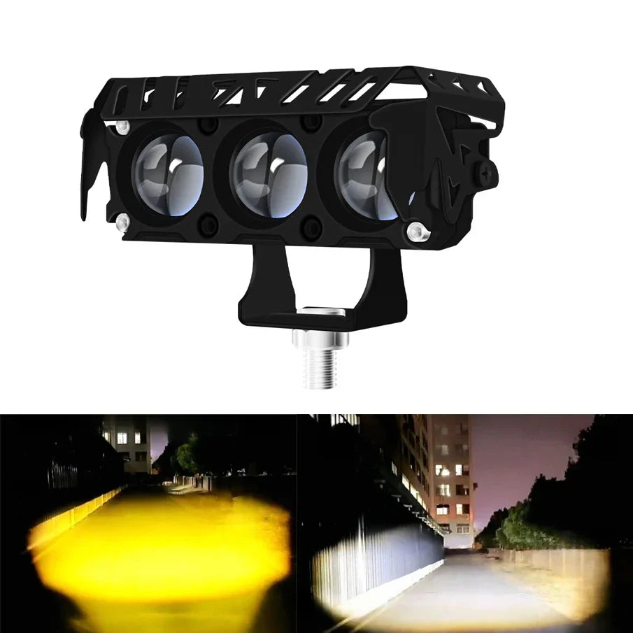 Motorcycle LED Spot Light Dual Color Hi/Low Beam Fog Lamps for Car Trucks SUV UTV 12V 24VMini Lens Headlight Driving Light