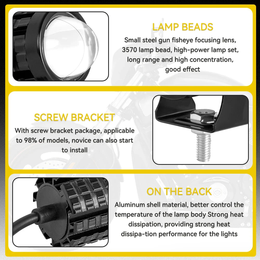 With Switch 2pc Super Bright Motorcycle LED Explorer Headlight Projector Fisheye Len LED Moto Fog Auxiliary Motorcycle Headlight
