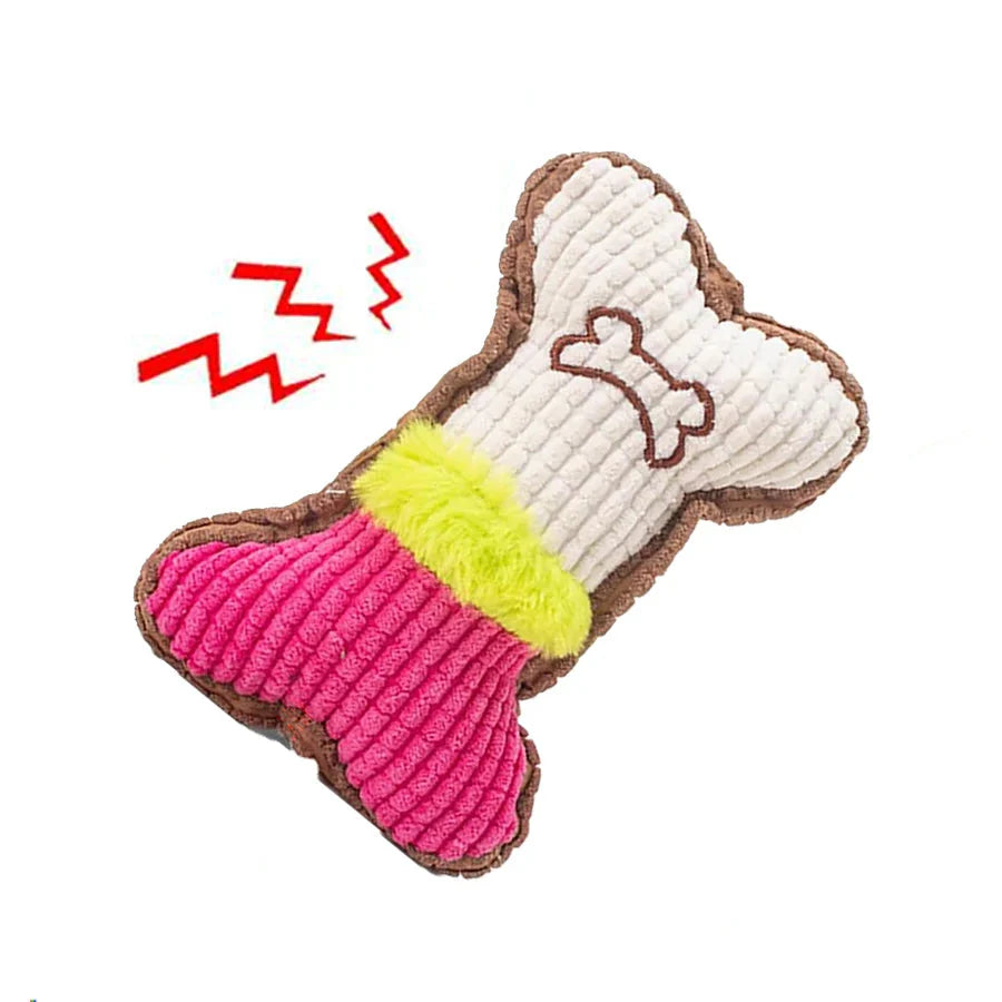 Dog Squeaky Toy - Plush Bone Chew Toy for Small & Medium Puppies
