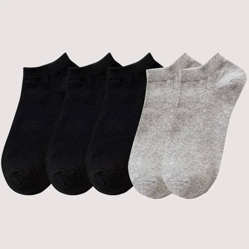 10/5pcs Pairs Low Cut Ankle Breathable Men/Women Socks Solid Color Black White Grey