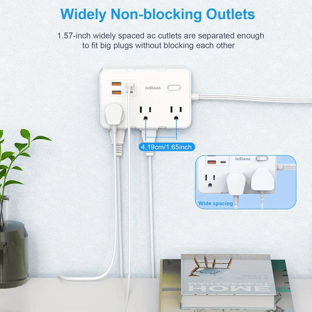 Ultra-Thin Surge Protector Power Strip — 6 Outlets + 4 USB Ports, 5ft Extension Cord | Flat Plug Wall Mount Adapter for Home & Office