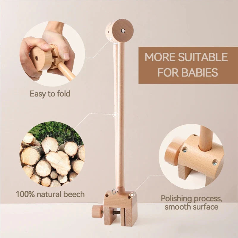 Wooden Baby Rattle Crib Mobile Holder for Newborns