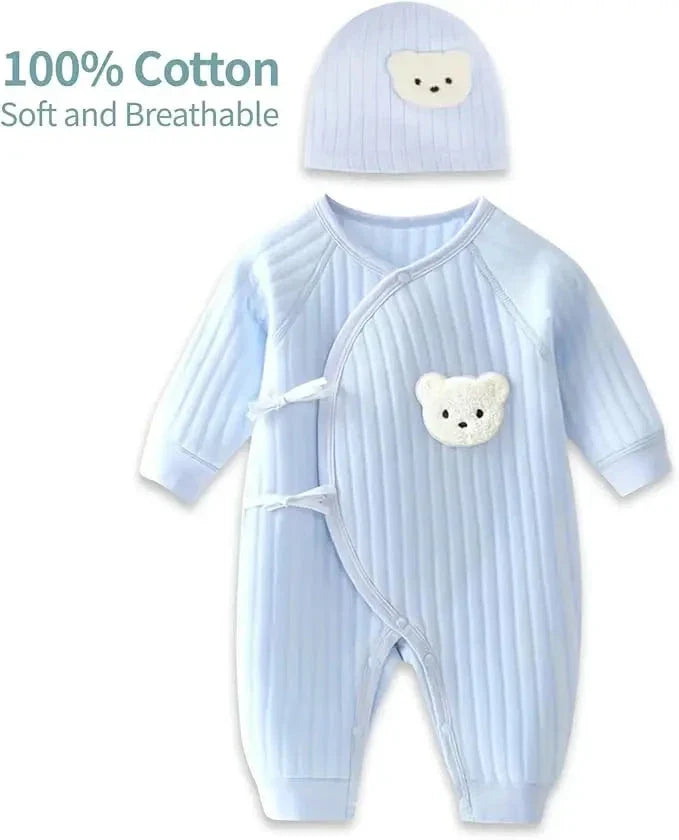 Baby Winter Bodysuit (0–6M) – Thick Cotton Animal Print Onesie for Boys & Girls