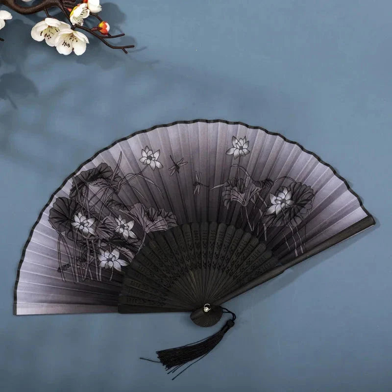 Hand Fan Foldable Silk Fan Noodles Bamboo Fan Bones Halloween Cosplay Prop Christmas Wedding Decoration Party Gifts Art Crafts