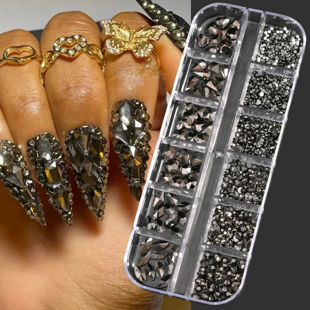 100/50cm Luxury Crystal Chain Nail Charms - 1.5/2mm Clear & AB Diamond Nail Art Decoration