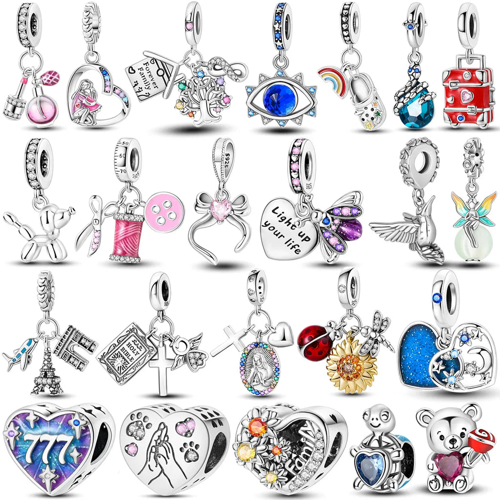 925 Sterling Silver Pink Butterfly & Luminous Firefly Charm – Dangle Bead for Bracelet or Necklace | Elegant DIY Jewelry Gift for Women