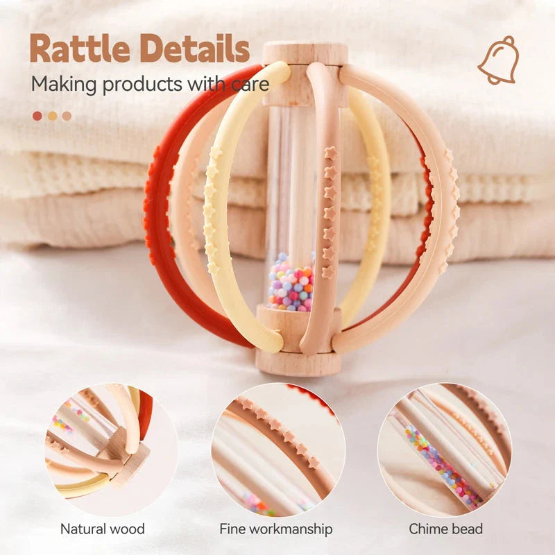 Wooden Rain Drum Baby Rattle Silicone Teether Toy