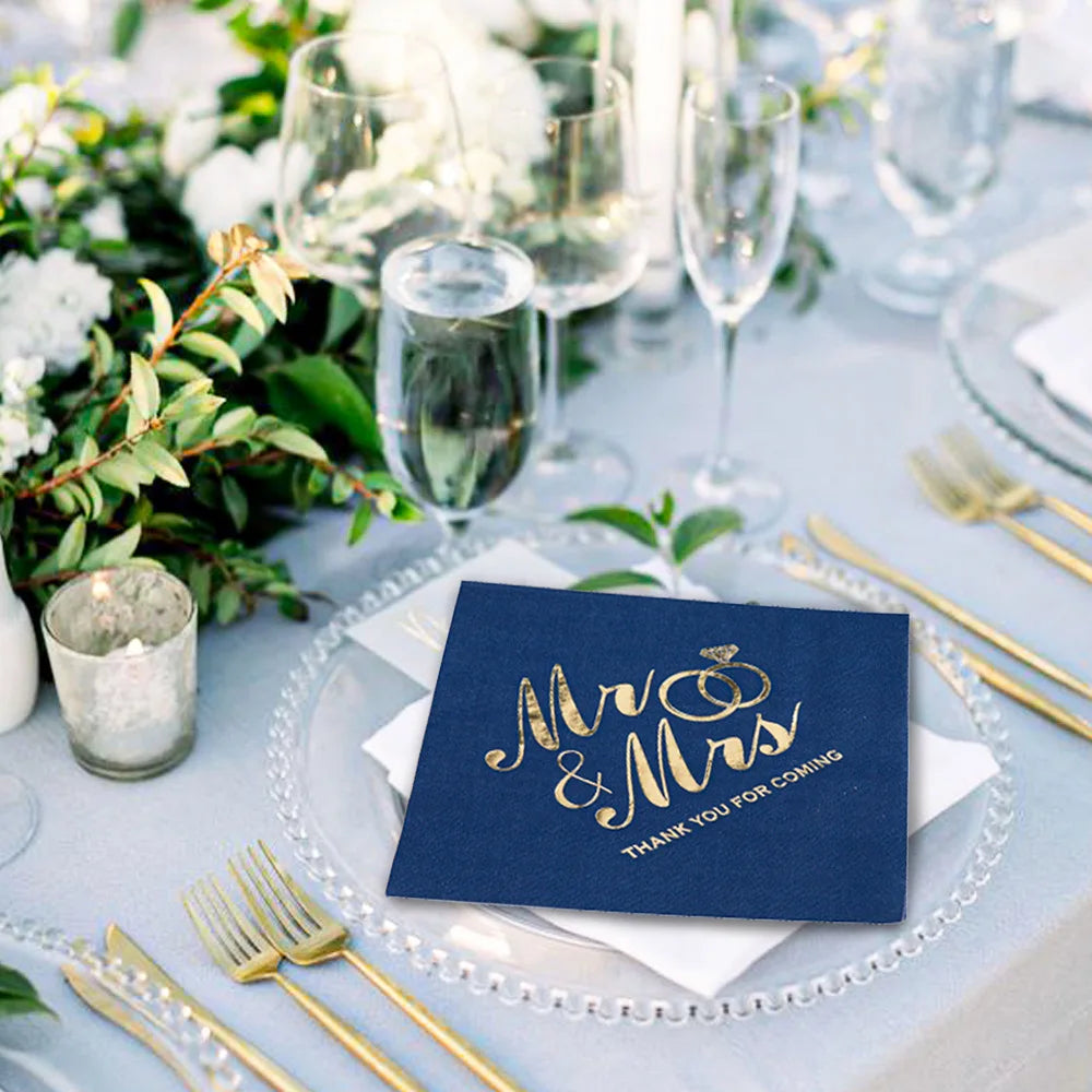 100PCS Mr&Mrs Wedding Paper Napkins Disposable 3-PLY 10inch Bronzing Cocktail Beverage Dessert Napkins for Wedding Anniversary