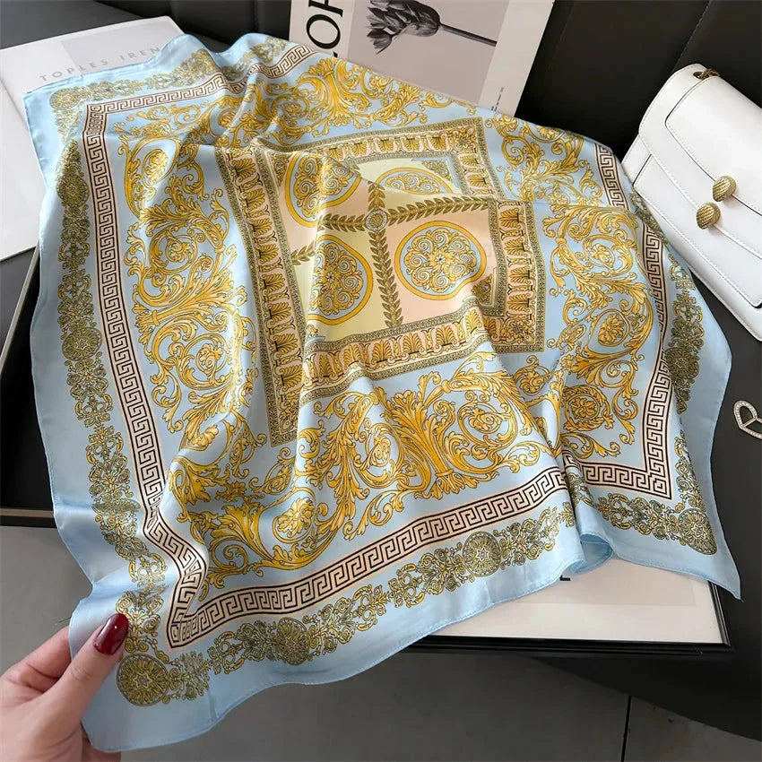Four Seasons Print Silk Scarf – 70x70cm Luxury Headband & Shawl