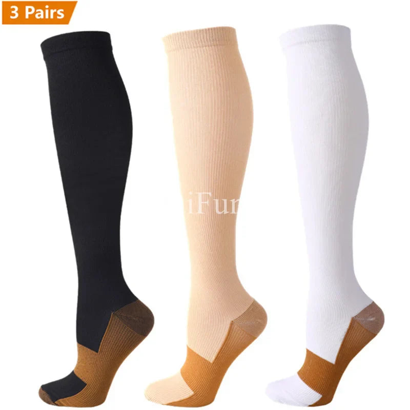 3 Pair Copper Compression Socks Women Men Anti Fatigue Pain Relief Unisex Knee High 15-20