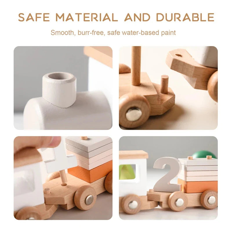 Wooden Train Birthday Toy Montessori Baby Learning