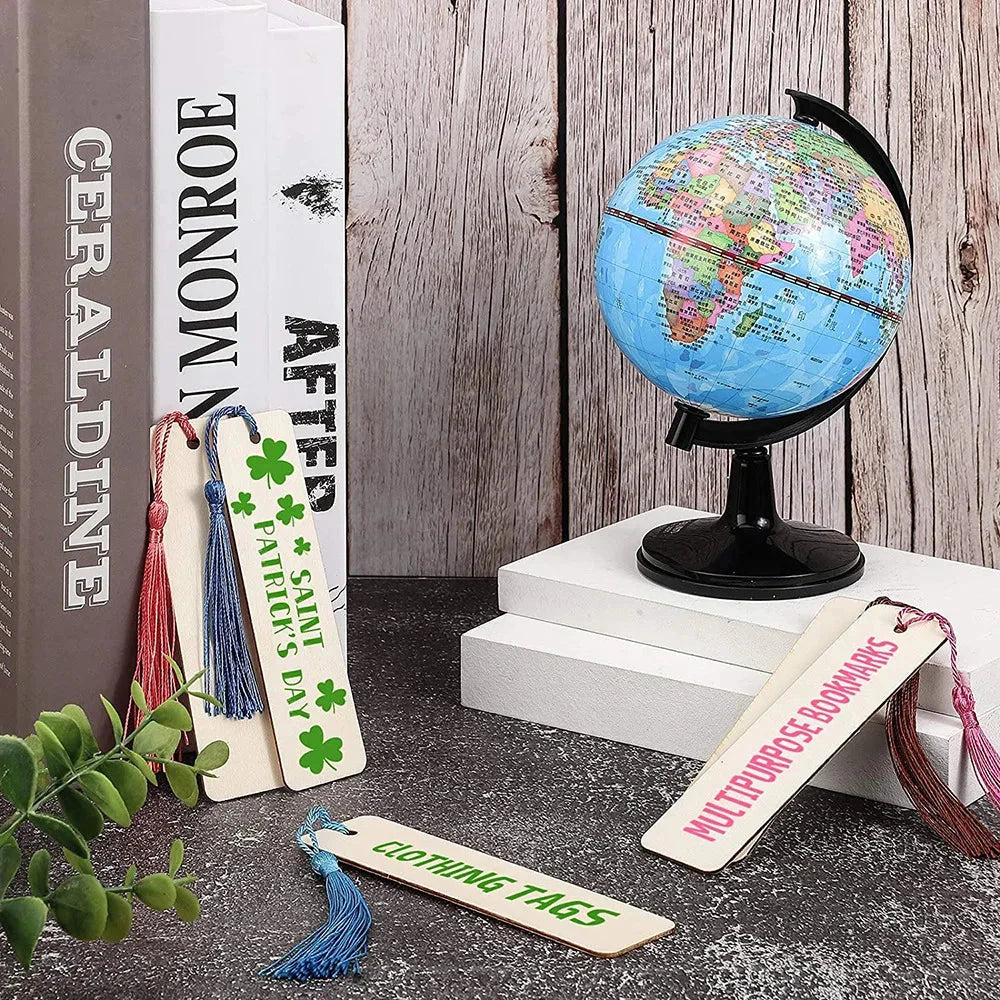 Wooden Bookmarks with Tassel Ropes - 10/20/60Pcs DIY Hanging Labels