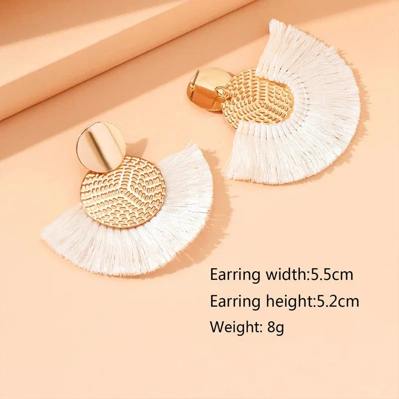Bohemian Tassel Earrings – White Fringe Dangle Statement Jewelry for Women