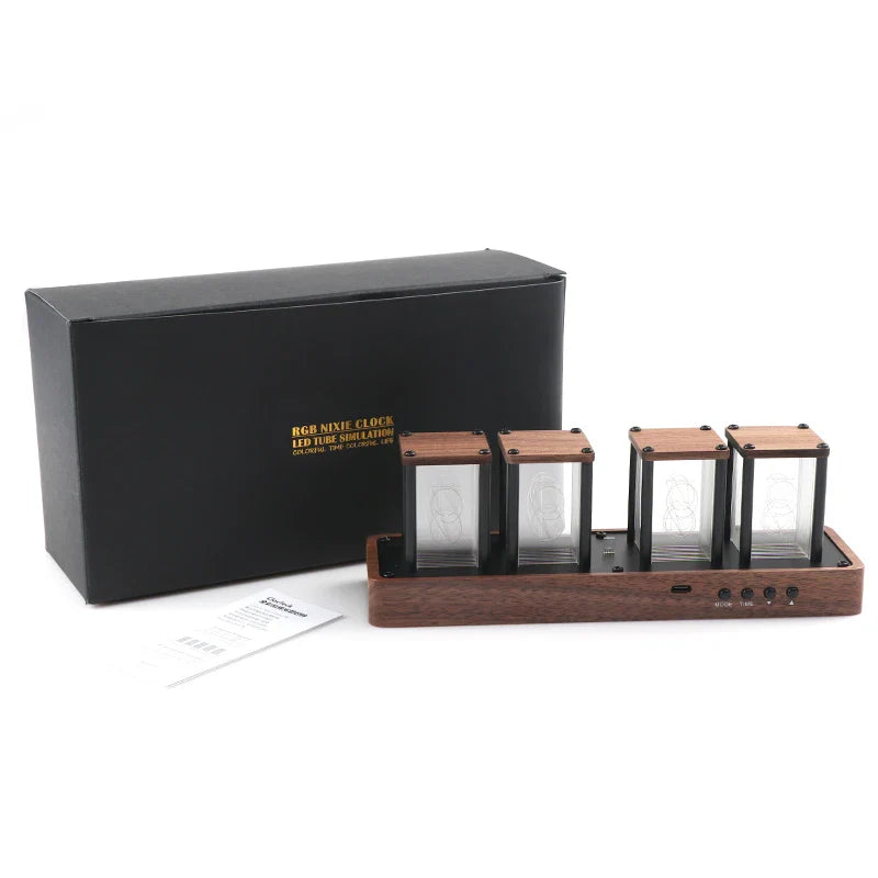 Clocteck Nixie Tube Clock Wifi Digital RGB LED Desk Large Display rgb Clock for Bedroom desk No Assembly Required - Vintage Gift