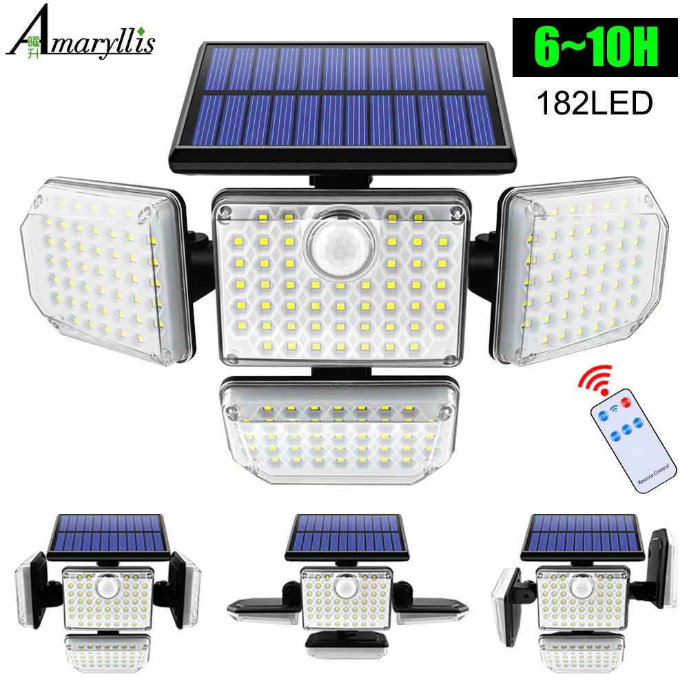 Solar Outdoor Security Light – 182/112 LED Floodlight with 3 Adjustable Modes, IP65 Waterproof Motion Sensor Lamp for Garage, Garden & Yard