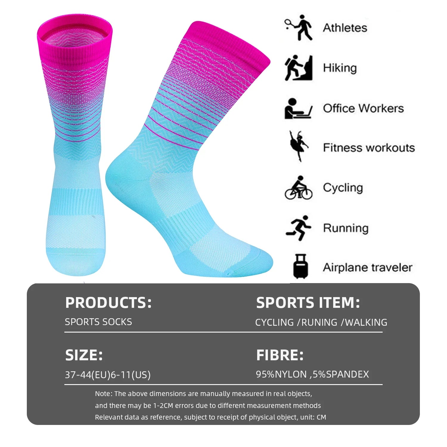 Cycling Socks Men Women Running Socks Breathable Wear-resistant Camping Hiking Socks Tube Compression Sports Socks