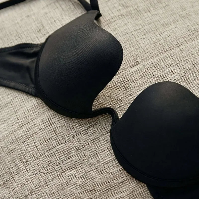Women Push Up Bra Backless Low Cut Sexy Plunge Brassiere Open Back U-Shape Seamless