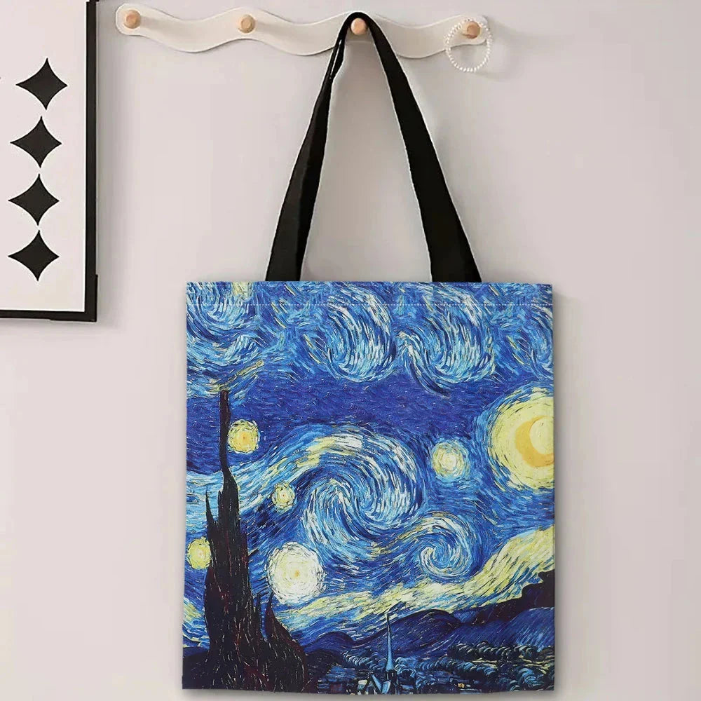 Van Gogh Canvas Bag – Starry Night & Sunflower Oil Painting Handbag