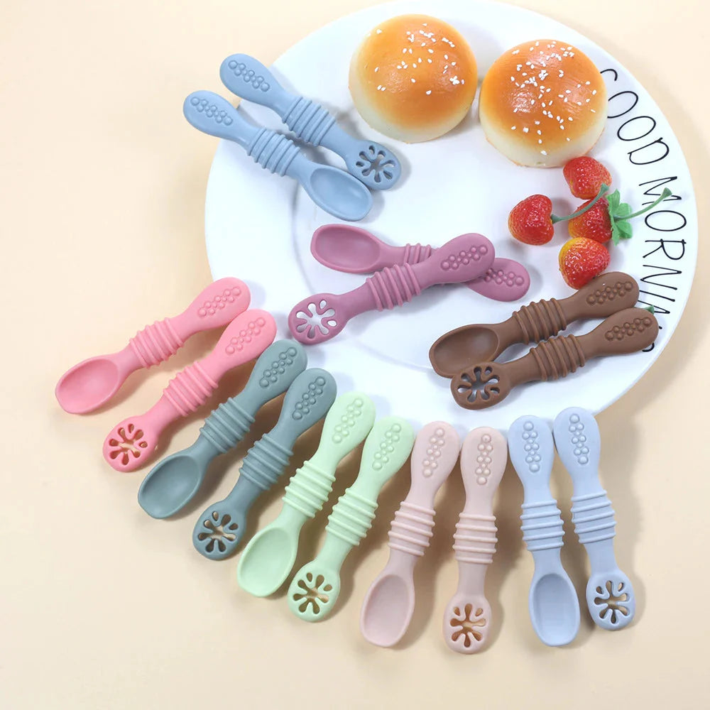 Silicone Baby Sucker Plate & Rice Spoon Set Cute Cartoon Tableware