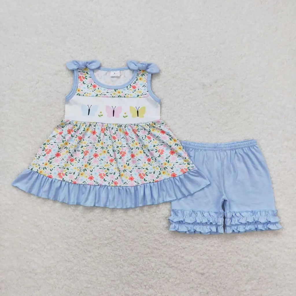 Baby girl summer shirt Short set embroidery farm tractor pink striped 3M-16T