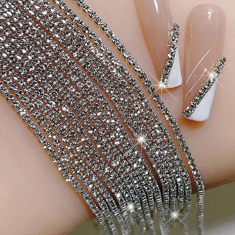 100/50cm Luxury Crystal Chain Nail Charms - 1.5/2mm Clear & AB Diamond Nail Art Decoration