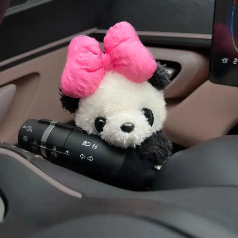 Car Cute Bowknot Panda Wiper Turn Signal Switch Ornaments Plush Decor Auto Interior Accessories