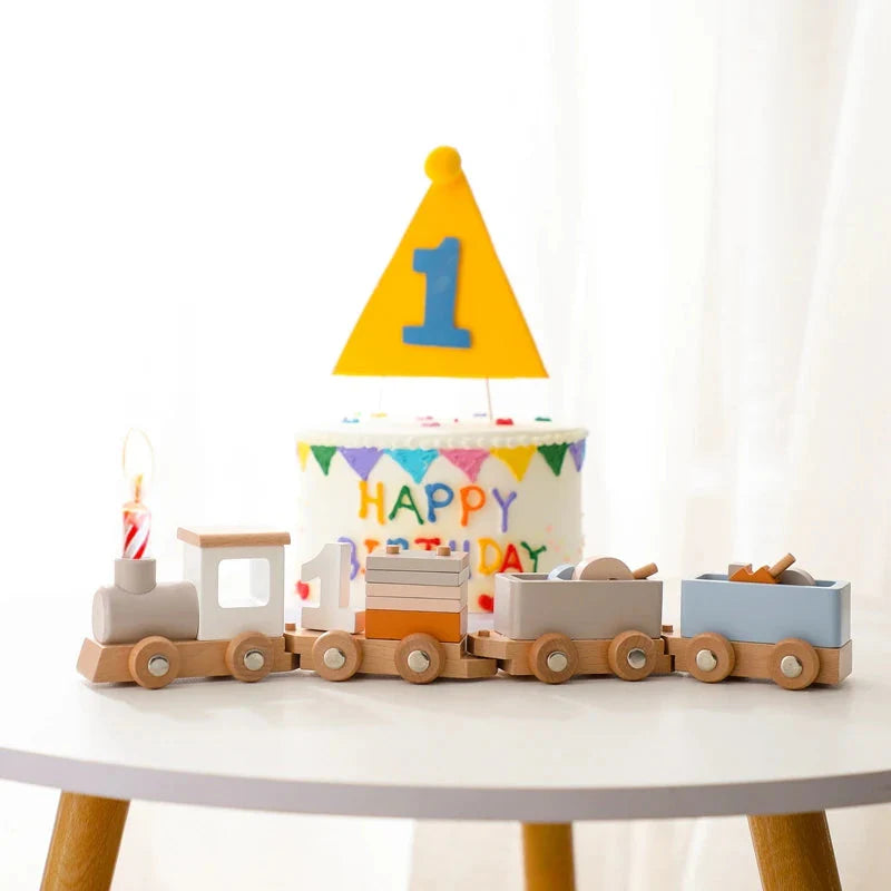 Wooden Train Birthday Toy Montessori Baby Learning