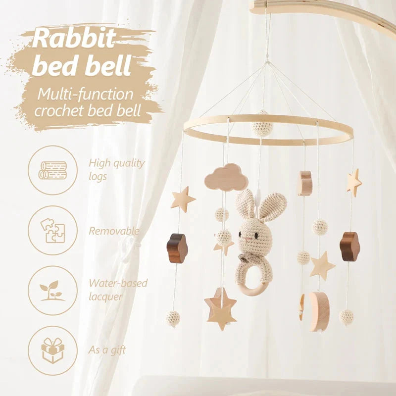 Baby Wooden Bed Bell Cartoon Rabbit Mobile