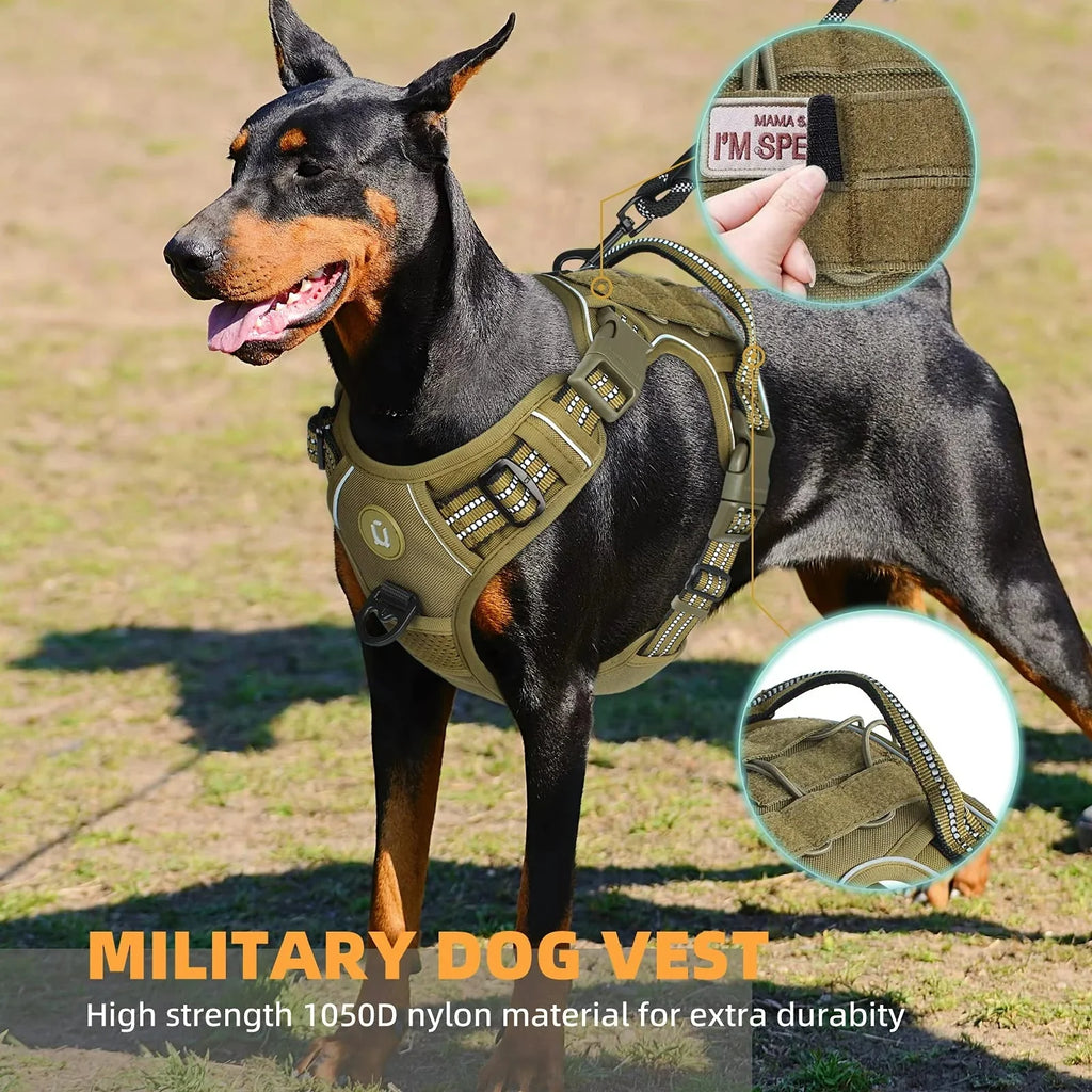 Tactical No-Pull Dog Harness – Adjustable MOLLE Military Vest for Medium & Large Dogs