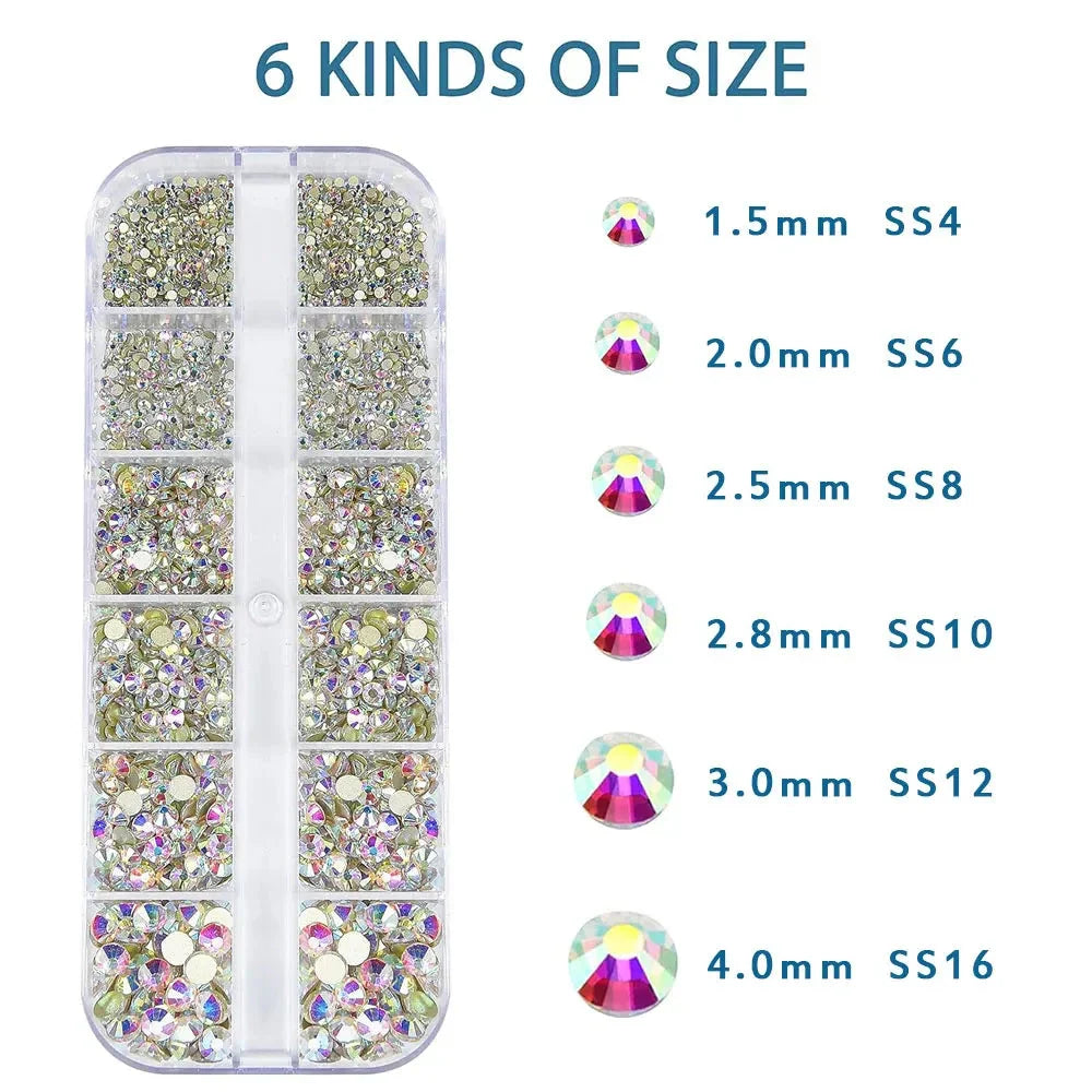 2400+ Shiny Clear Crystal Nail Rhinestones - Mixed Sizes & Shapes Flatback Gems