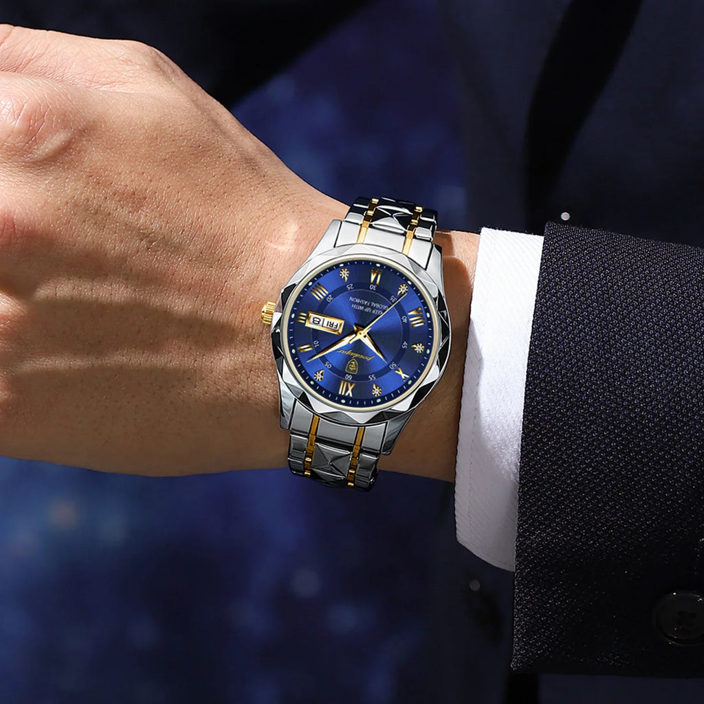 POEDAGAR Top Brand Luxury Men's Waterproof Stainless Steel Quartz Watch Luminous Calendar Week