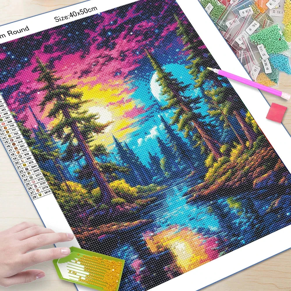 5D Diamond Painting Kit - Aurora Landscape Mosaic, Full Round Drill for DIY Home Decor