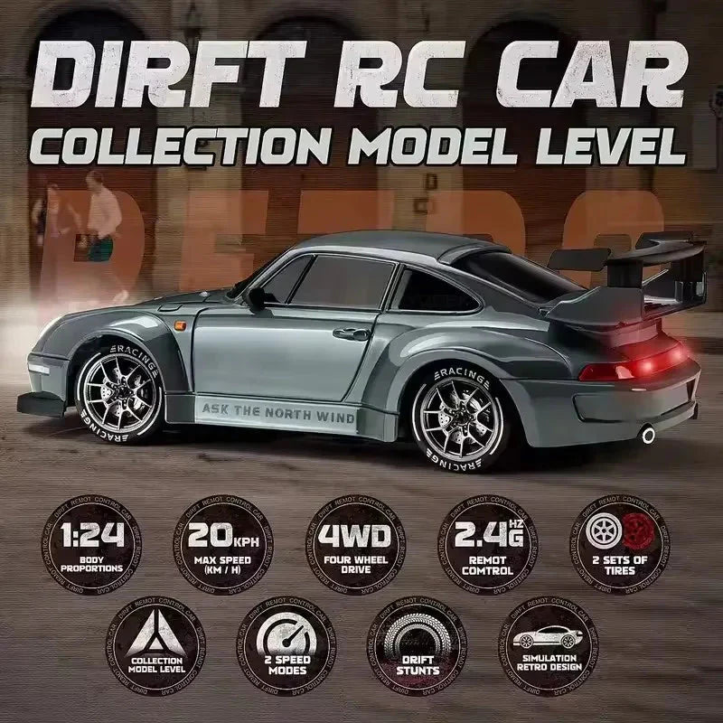 4WD Remote Control Drift Car - 1:24 Scale High-Speed Racing Car, 2.4G Radio, 20KM/H Mini RC Car for Boys & Teens