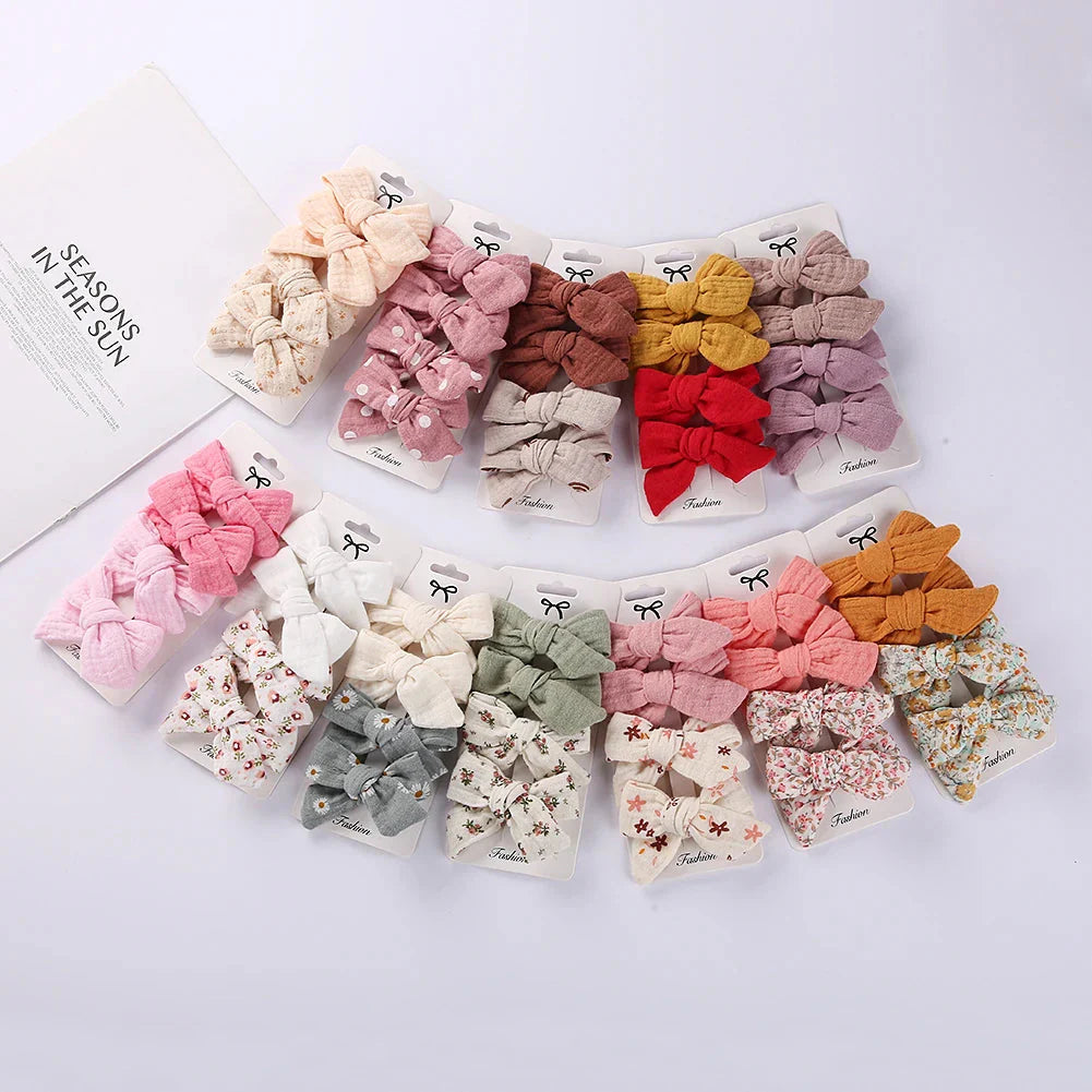 4Pcs Baby Bows Hair Clips Cotton Linen Hairpins for Girls