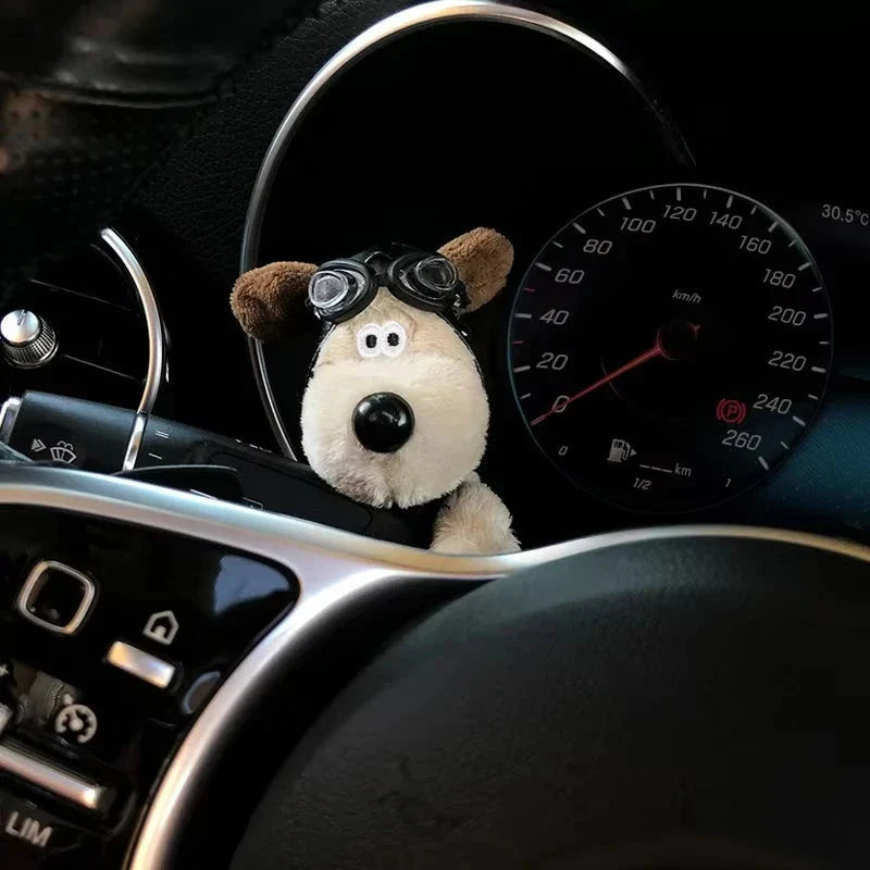 Kawaii Plush Puppy Clutch Decoration – Cute Dog Car Wiper & Turn Signal Switch Ornament with Bowknot | Auto Interior Accessories