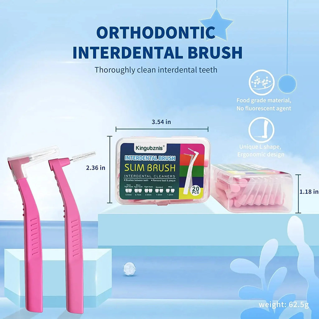 Interdental Brush 20-Pack - Soft Mini Brushes with Dust Cover for Orthodontic and Dental Cleaning
