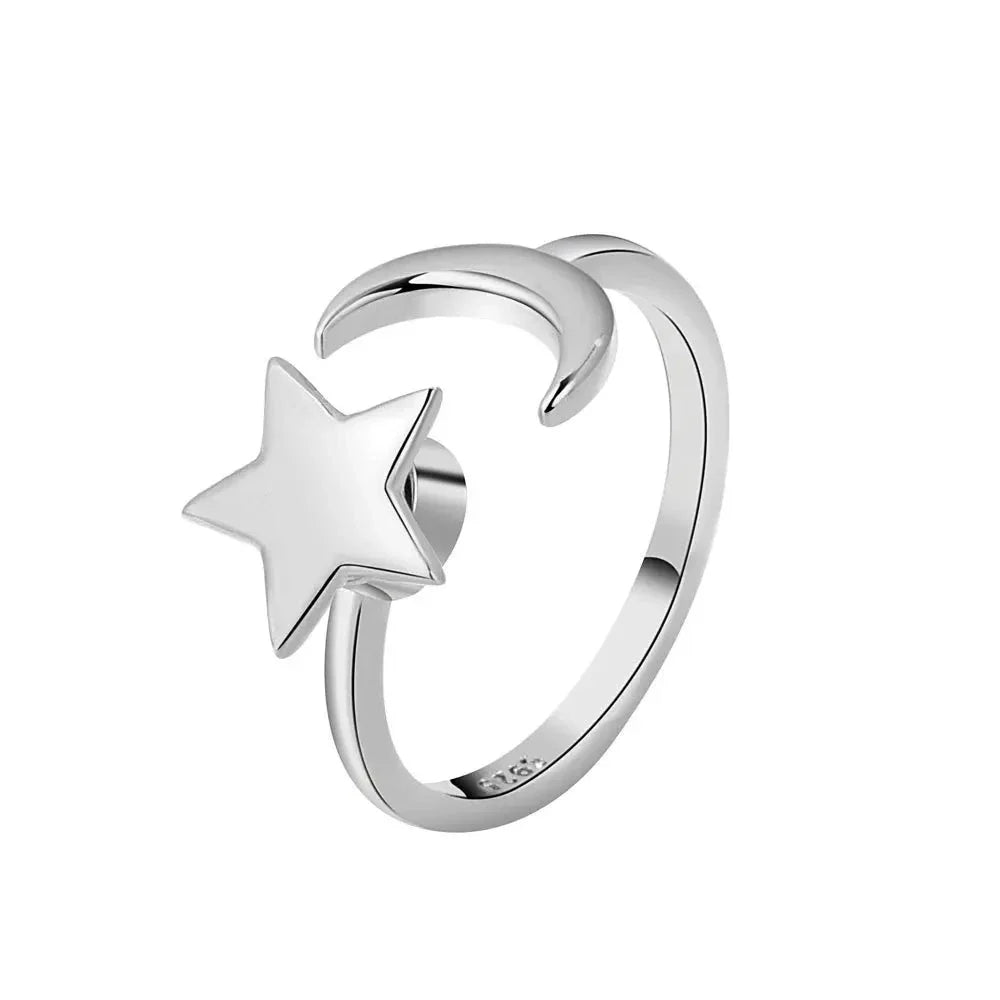 Anti-Stress Spinner Ring for Women – 18K Gold Plated Stainless Steel Fidget Ring with Sunflower & Star Design, Anxiety Relief Jewelry Gift
