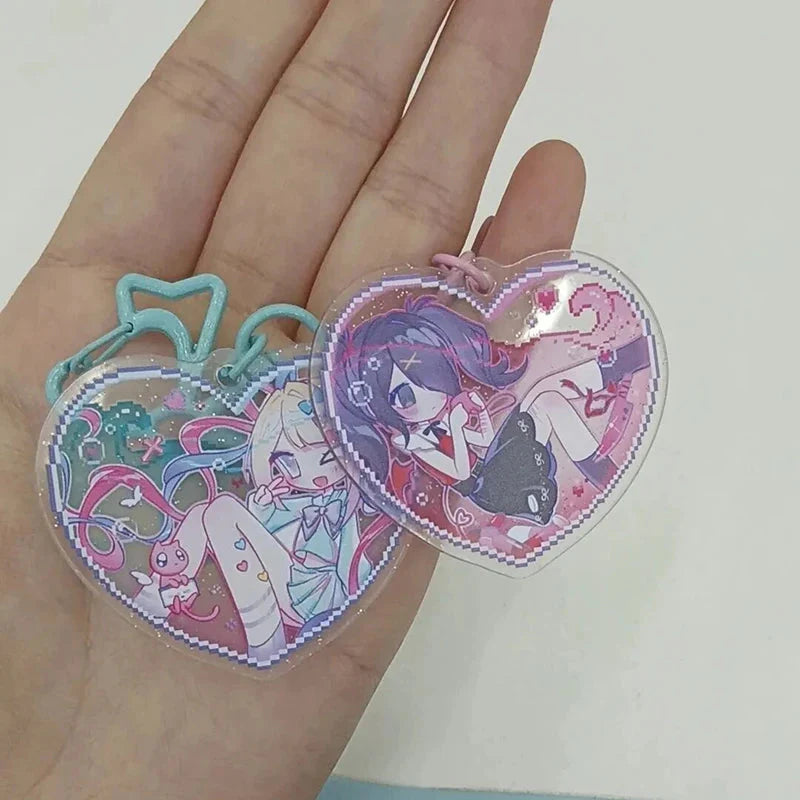 Game NEEDY GIRL OVERDOSE Rain Ame KAnge Cosplay Keychain Acrylic Heart Pendant Keyring Key Chain Bag Accessories Girls Ornament