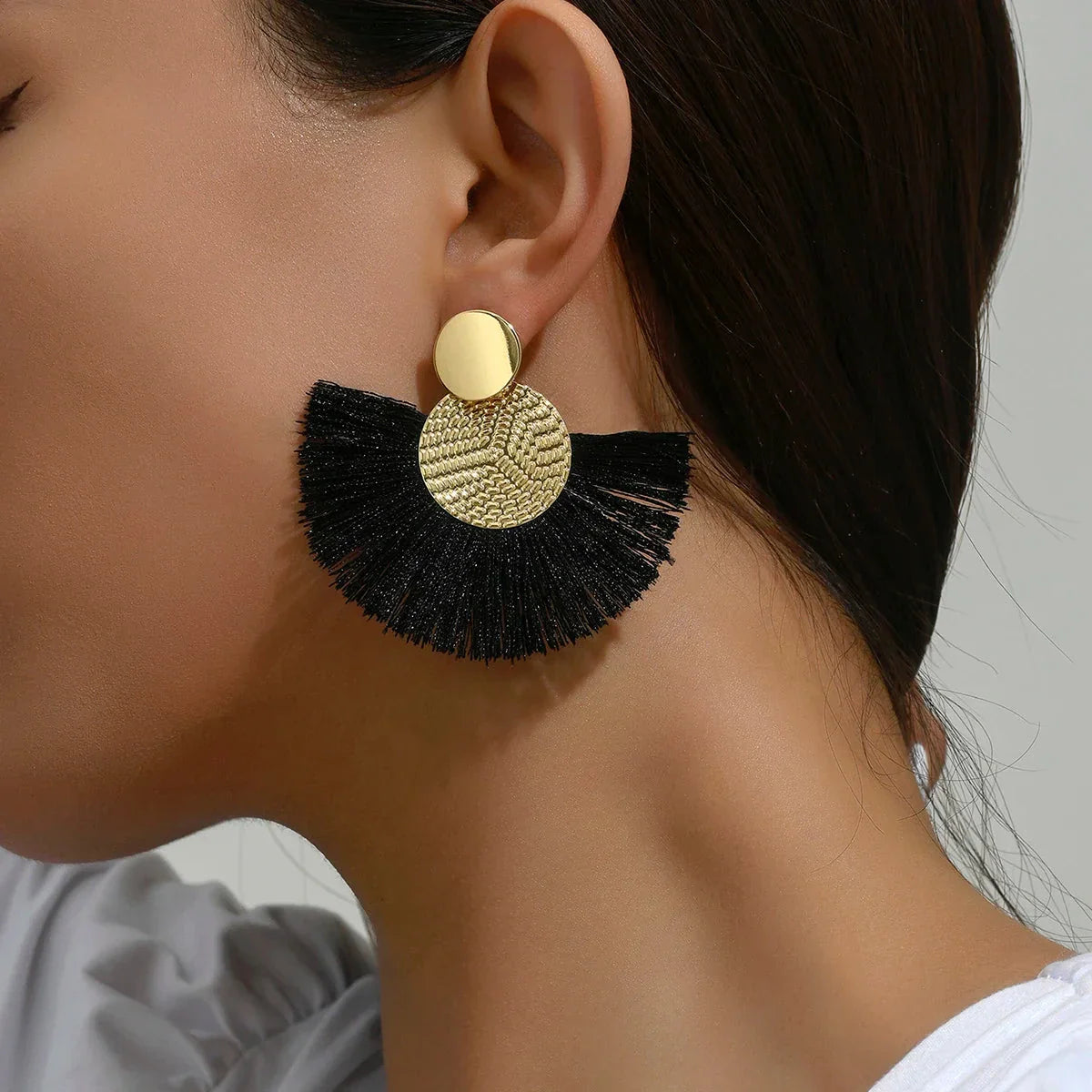 Bohemian Tassel Earrings – White Fringe Dangle Statement Jewelry for Women
