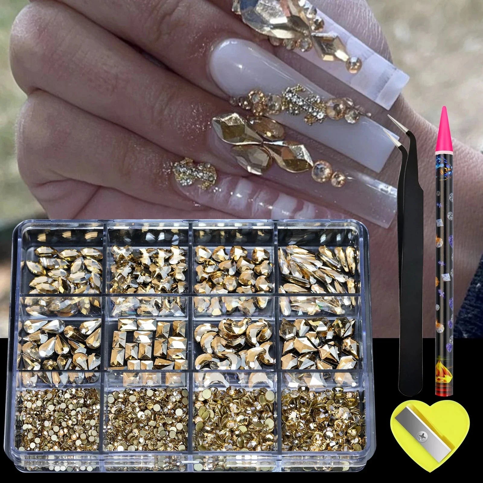 12 Grid Diamond Jewelry Set for Nail Art - Luxe Rhinestone Decorations