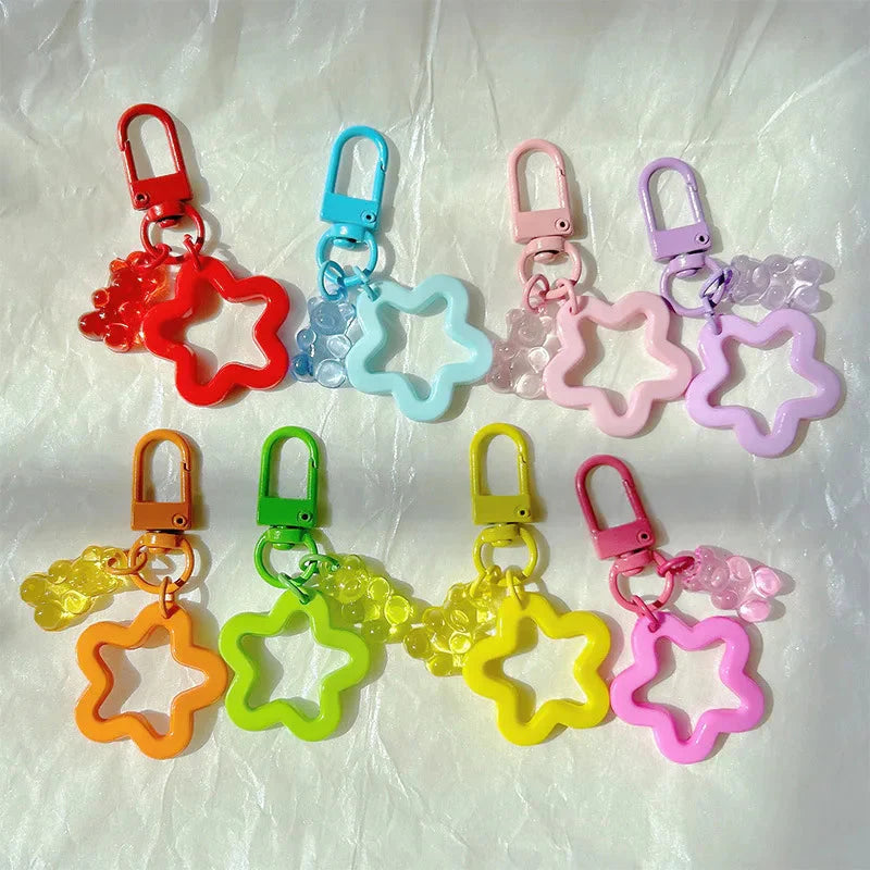 10pcs Metal Keyrings Buckle With Stars Bear Pendant Colored Keychain For Diy Jewelry Making Key Ring Accessories Wholesale