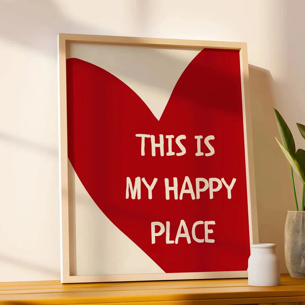Red Heart Canvas Wall Art – Happy Place Poster Print