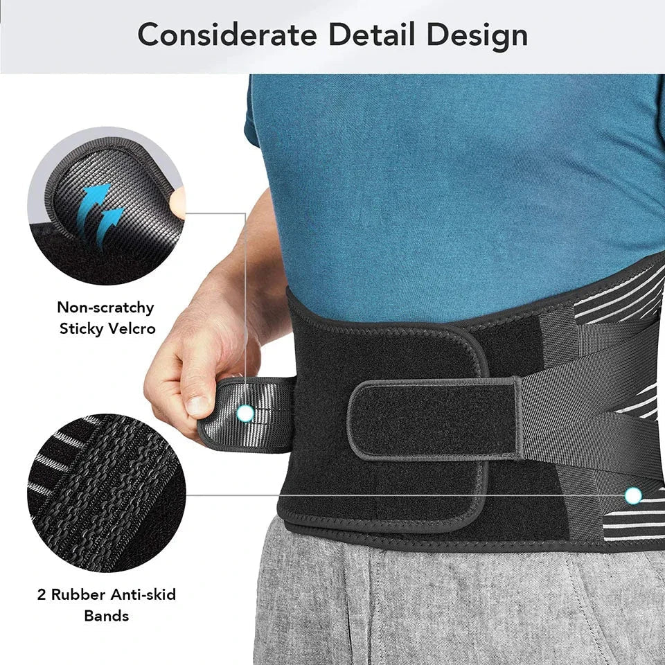Lower Back Brace with 6 Stays – Orthopedic Lumbar Support Belt for Pain Relief, Sciatica & Gym Use | Breathable Anti-Slip Waist Support