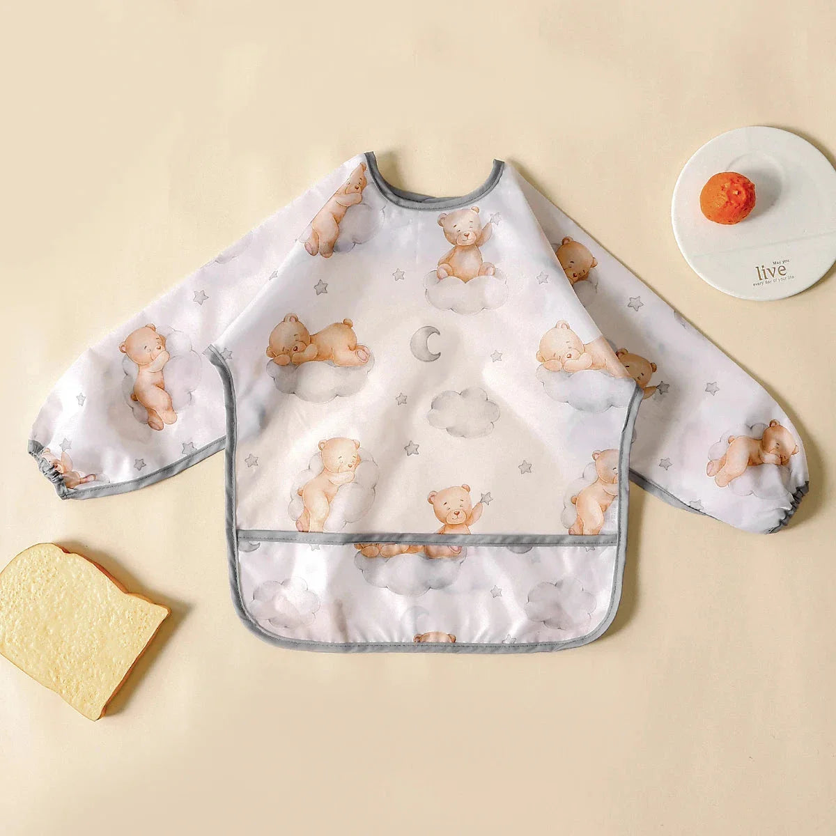 Waterproof Long Sleeve Baby Bib | Washable Feeding Bib with Full Coverage & Easy Clean Design