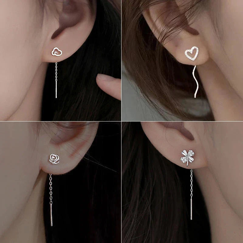 Long Tassel Heart Drop Earrings – Gold & Silver Korean Fashion Jewelry