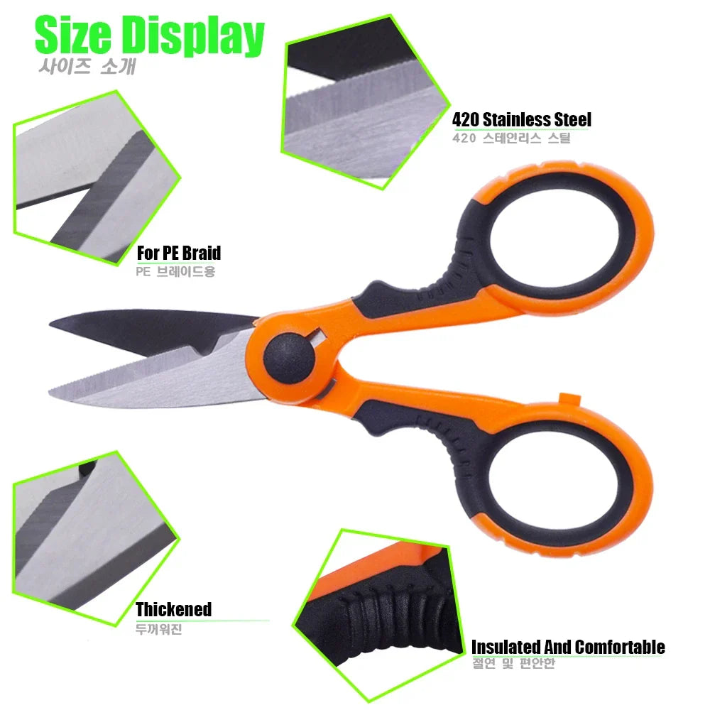 Fishing Scissors Stainless Steel Precision Fishing Line Cutter Non-slip Handle Protective Sleeve Woven Fishing Line Scissors