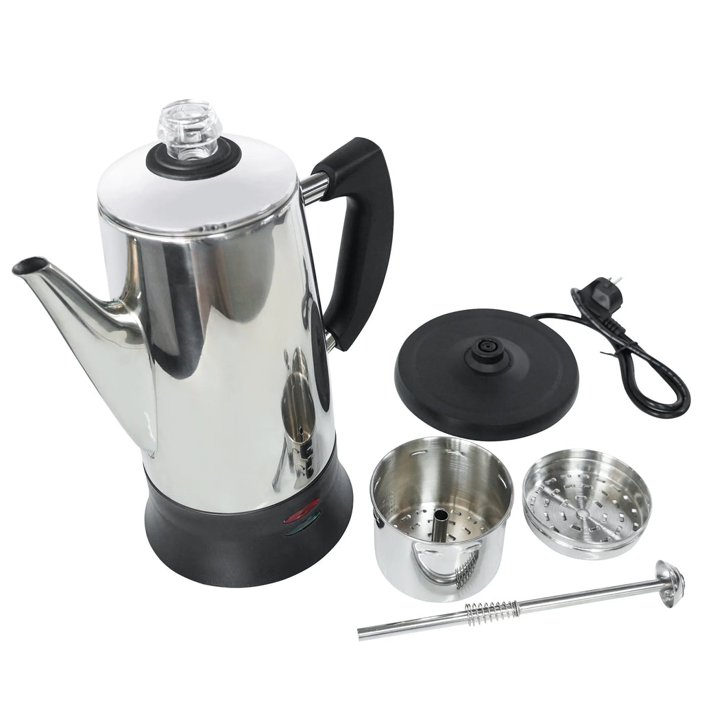 Electric Coffee Maker Pot, Stainless Steel Percolator, 110V, 220V Plug, 1.8L Large Capacity, Gift for Coffee Lovers, 12Cups