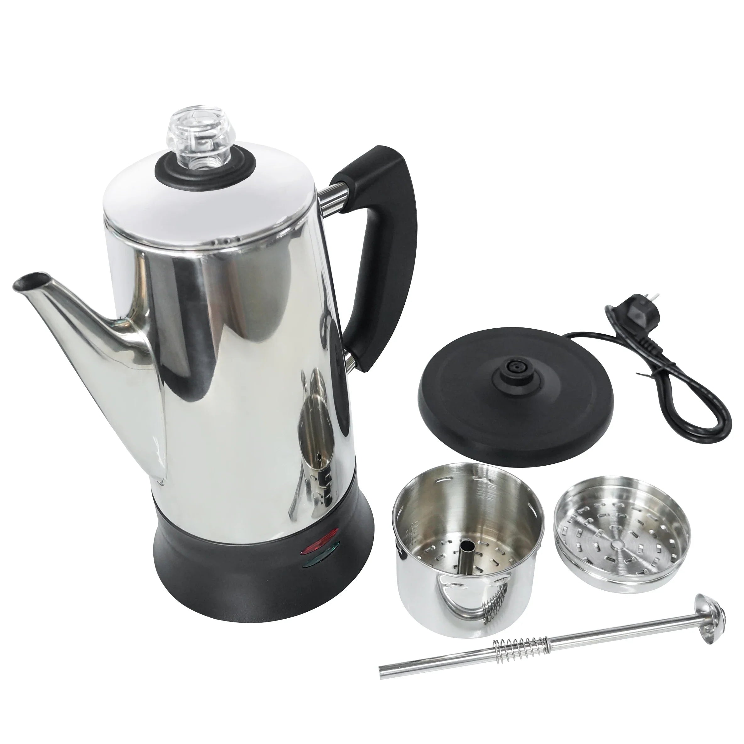 Electric Coffee Maker Pot, Stainless Steel Percolator, 110V, 220V Plug, 1.8L Large Capacity, Gift for Coffee Lovers, 12Cups