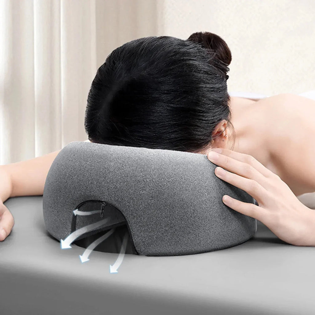 Face Down Memory Foam Pillow – Ergonomic Desk Nap & Massage Pillow for Prone Resting, Travel & Home Use
